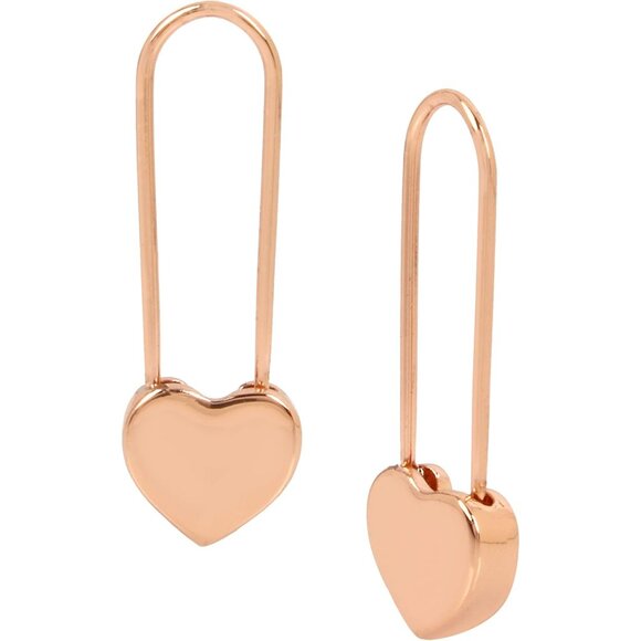 Rose Gold Heart Safety Pin Drop Earrings Womens Cubic Zirconia